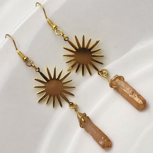 Boho Orange Quartz Crystal Earrings - Picture 1 of 10